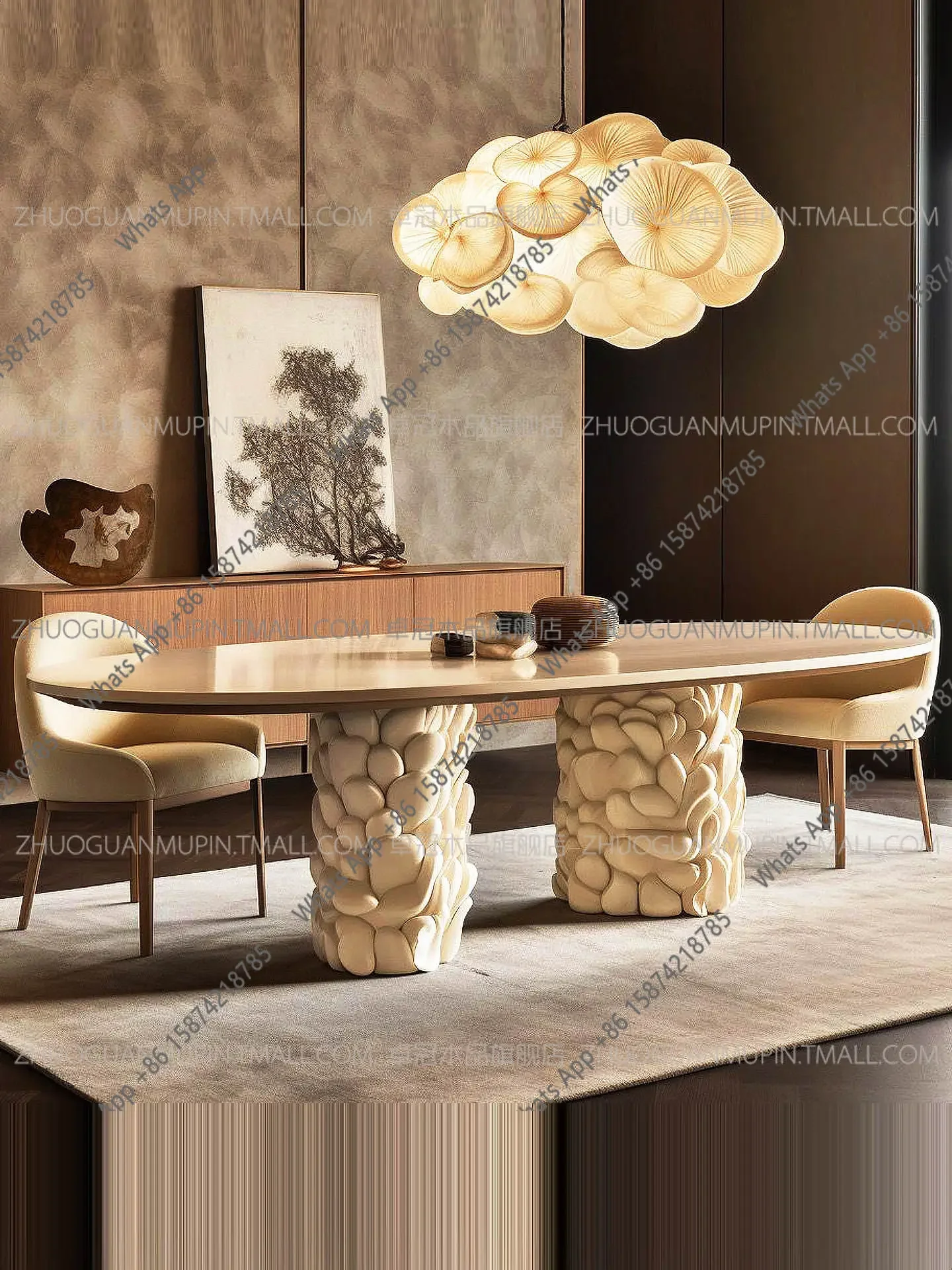 grE Rt French Dining Table, Office Reception Tea Table, Solid Wood Cream Style, Household Oval Paint High-end Sense