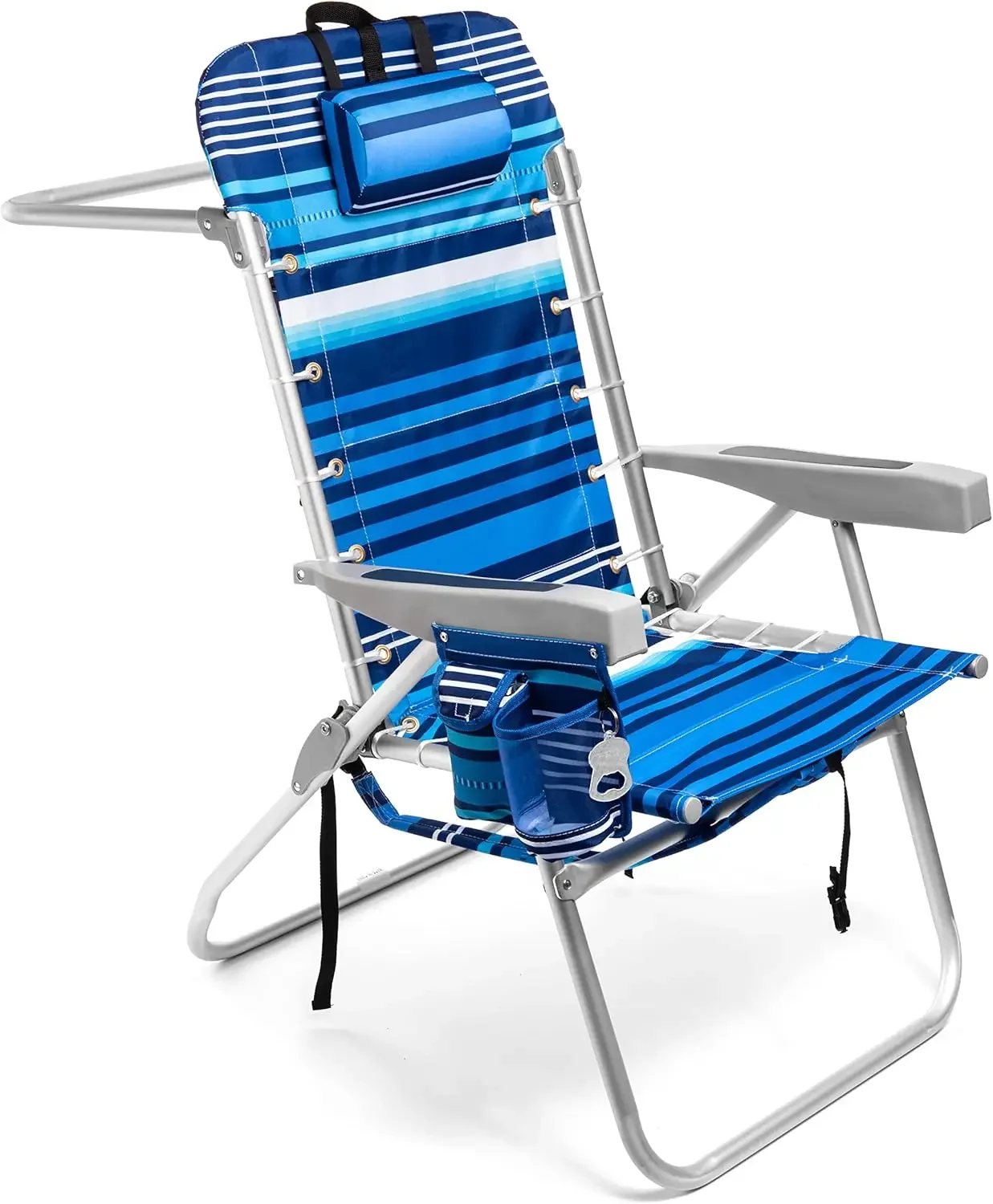 Folding Tall Backpack Beach Chair with 5 Positions, Towel bar, Cooler & Storage Pouch, Cup Holder & Phone Holder, High Tide Blue