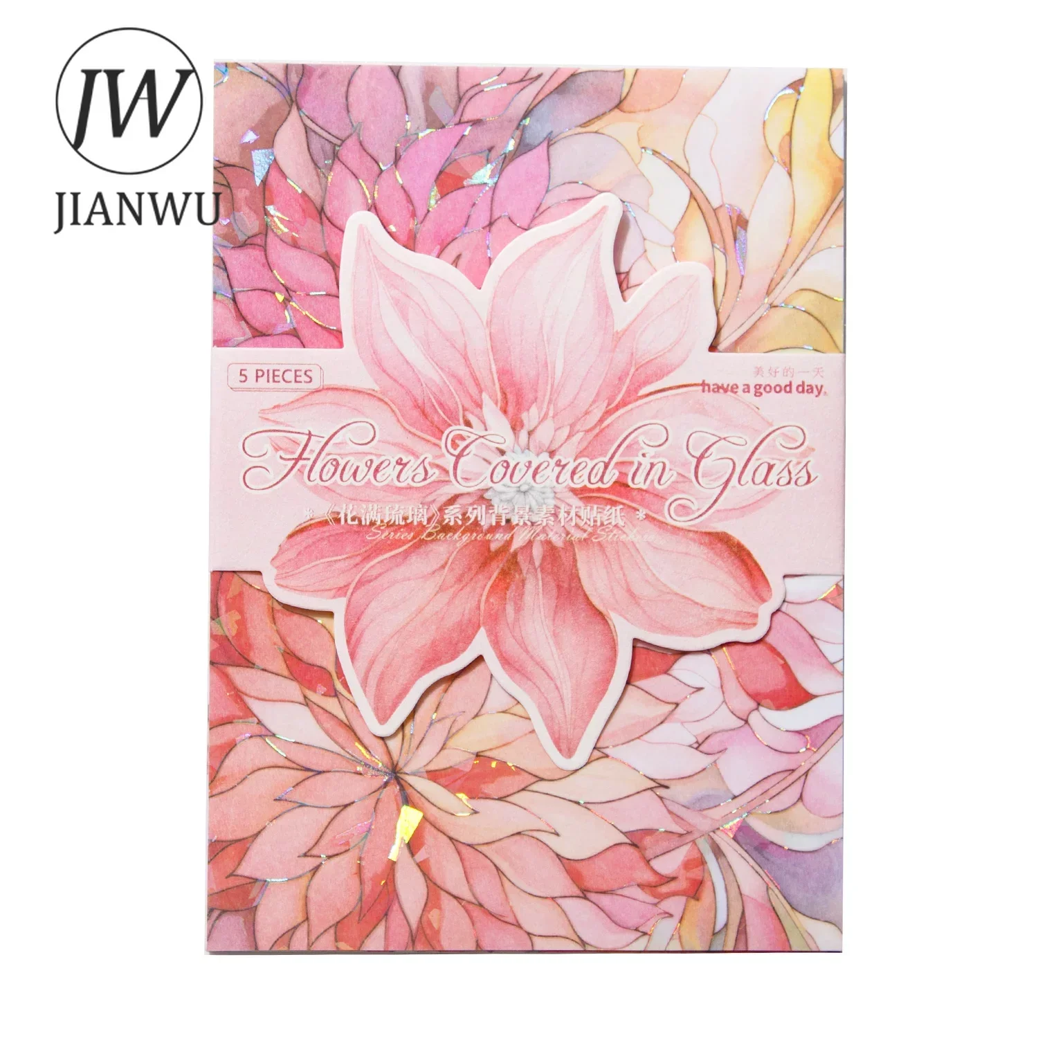 Jianwu 5 Vellen Bloemen Bedekt Met Glas Serie Vintage Bloem Decor Materiaal Sticker Creatief Diy Journal Collage Briefpapier