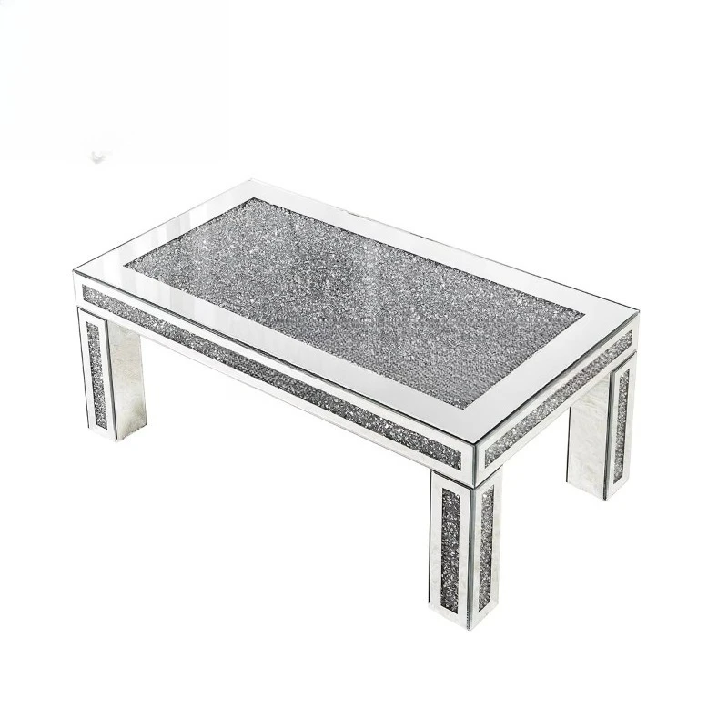 Classic living room glass top broken diamond mirror coffee table