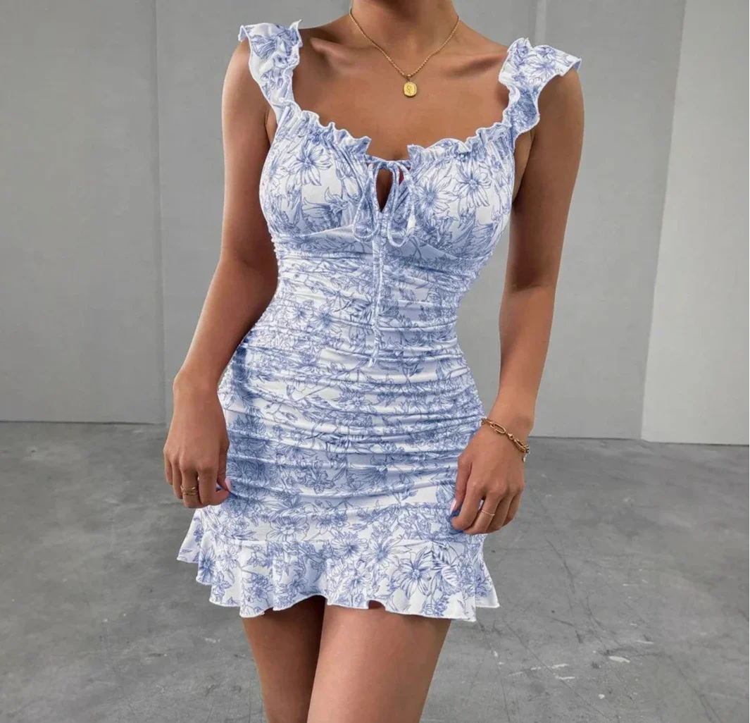

Short Dress for Women 2025 Summer New Strapless Floral Print Design Slim Fit Party Clubwear Casual Sleeveless Mini Dresses Y2k