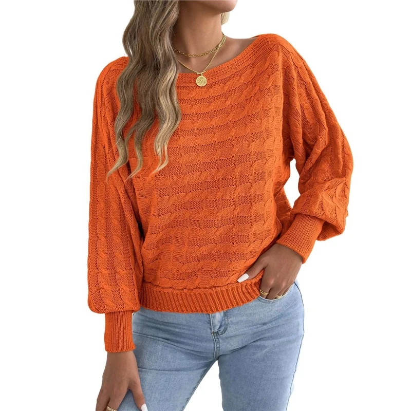 Women's Sweater Casual Solid Color Off Shoulder Lantern Sleeve Loose Fit Oversized Ribbed Knit Knitted