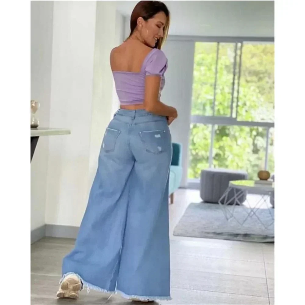 Streetwear Straight Pants women Ripped Jeans High Waist Loose Wide Leg Pants Ladies Jeans Y2K Summer mon jeans baggy pants women