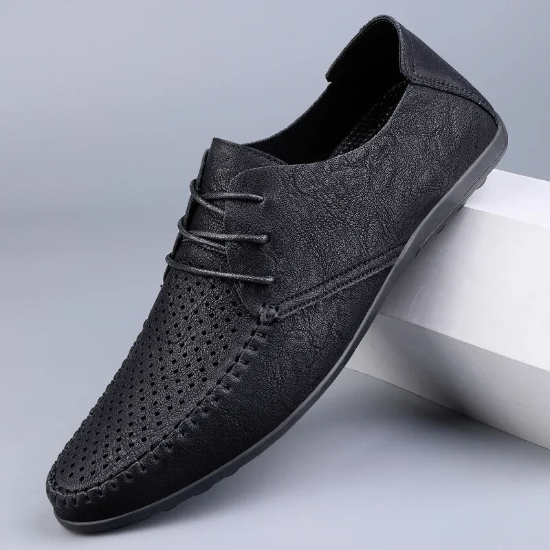 

Designer Breathable Boat Shoes Summer Hollow Leather Shoes Men Luxury Italian Casual Handmade Soft Leather Shoes Zapatos Hombre