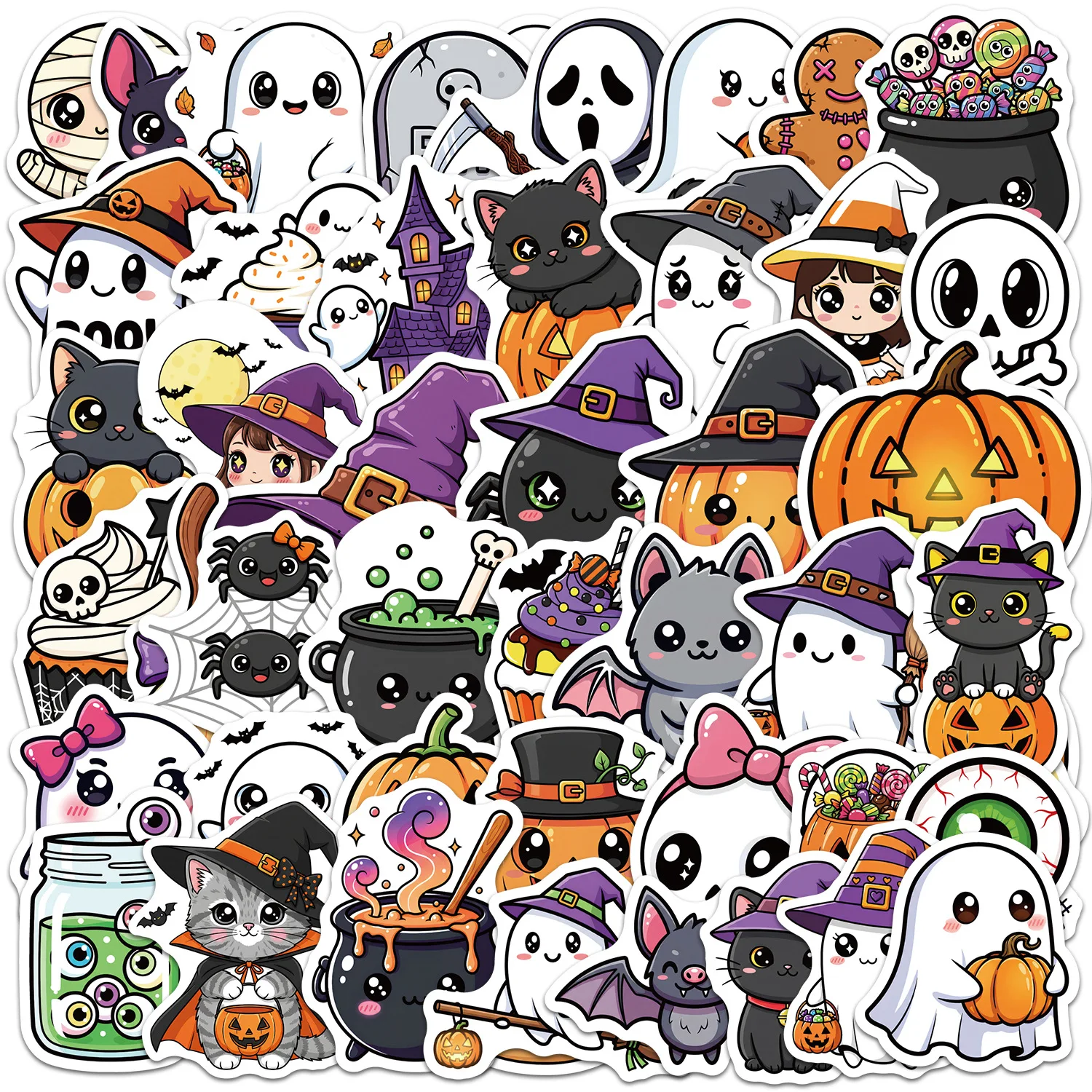 10/30/50PCS Cute Kawaii Halloween Ghost Pumpkin Stickers Spooky DIY Decor For Phone Laptop Luggage Decoration Graffiti Sticker