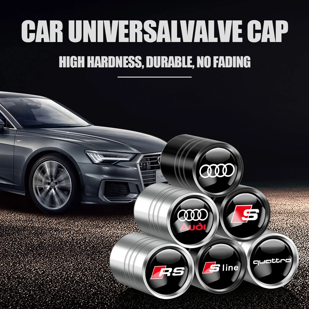 4er-Set Auto-Zubehör Radventilkappen mit Emblem für Audi Quattro RS A4 B7 A7 Sline S1 S2 S3 A8 A3 A1 A5 Q5 Q3 TT Q2