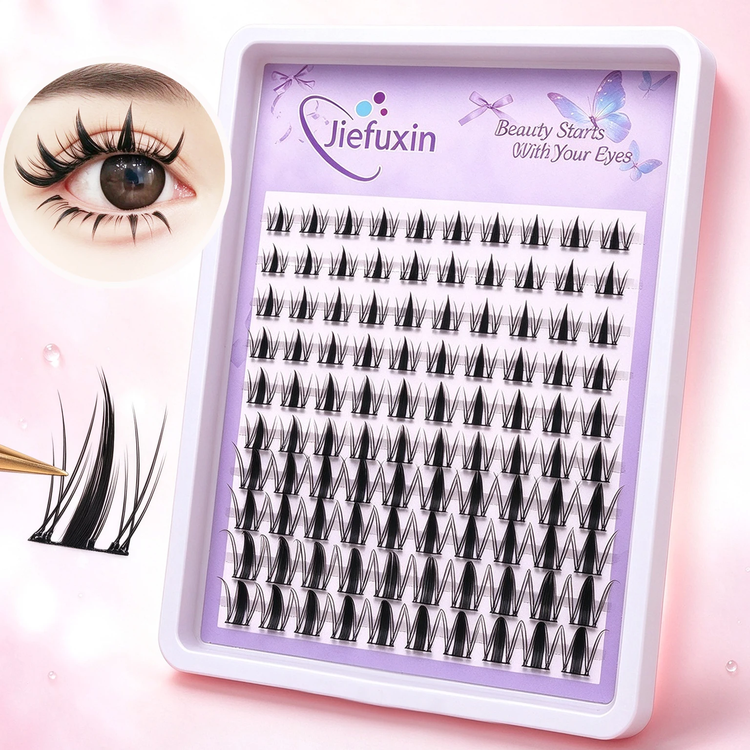 100Pcs Fairy Lash Clusters 8-18mm C Curl Manga Anime Eyelash Extensions Wet Look Sharp Tips Wispy Natural DIY Individual Lashes