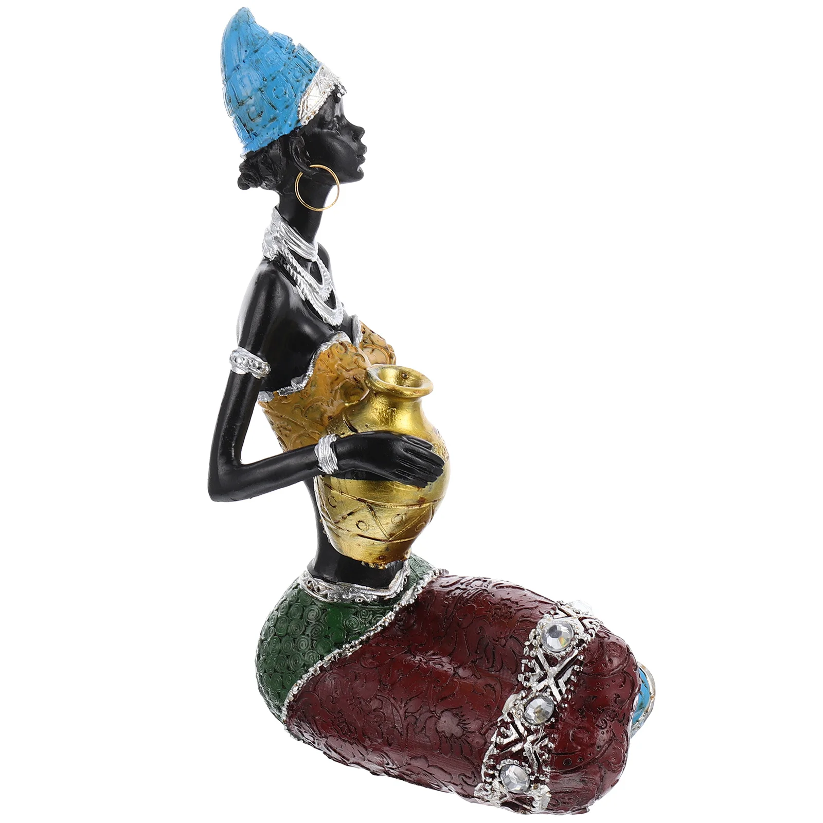

1Pcs African Woman Resin Statue Hand-Crafted Shiny Smooth Surface Colorful Headwrap Decorative Art-Ware Creative Tabletop