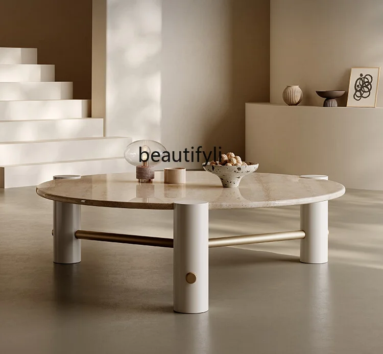 Italian Minimalist Natural Marble Top Coffee Table Modern High-Grade Designer Light Luxury Living Room Home round Tea Table