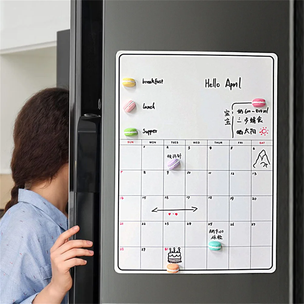 A5 Size Magnetic Monthly Weekly Planner Calendar Dry Erase Fridge Sticker Message Board for Kitchen Menu Whiteboard with Pen