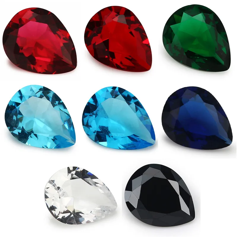 Rozmiar 2x3-13x1 8mm kształt gruszki luźny szklany kamień syntetyczny klejnoty róża czerwony morski niebieski zielony biały czarny granat