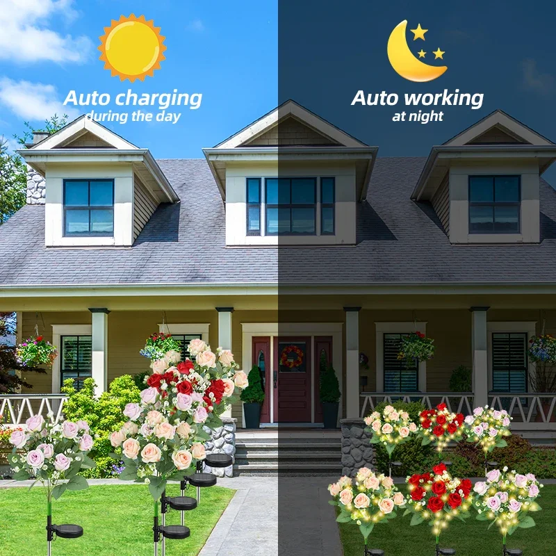 LED Solar Light Waterproof Azalea Solar Flowers Lamp Outdoor decorativo per giardino Yard Lawn Path Lighting Holiday Wedding Decor