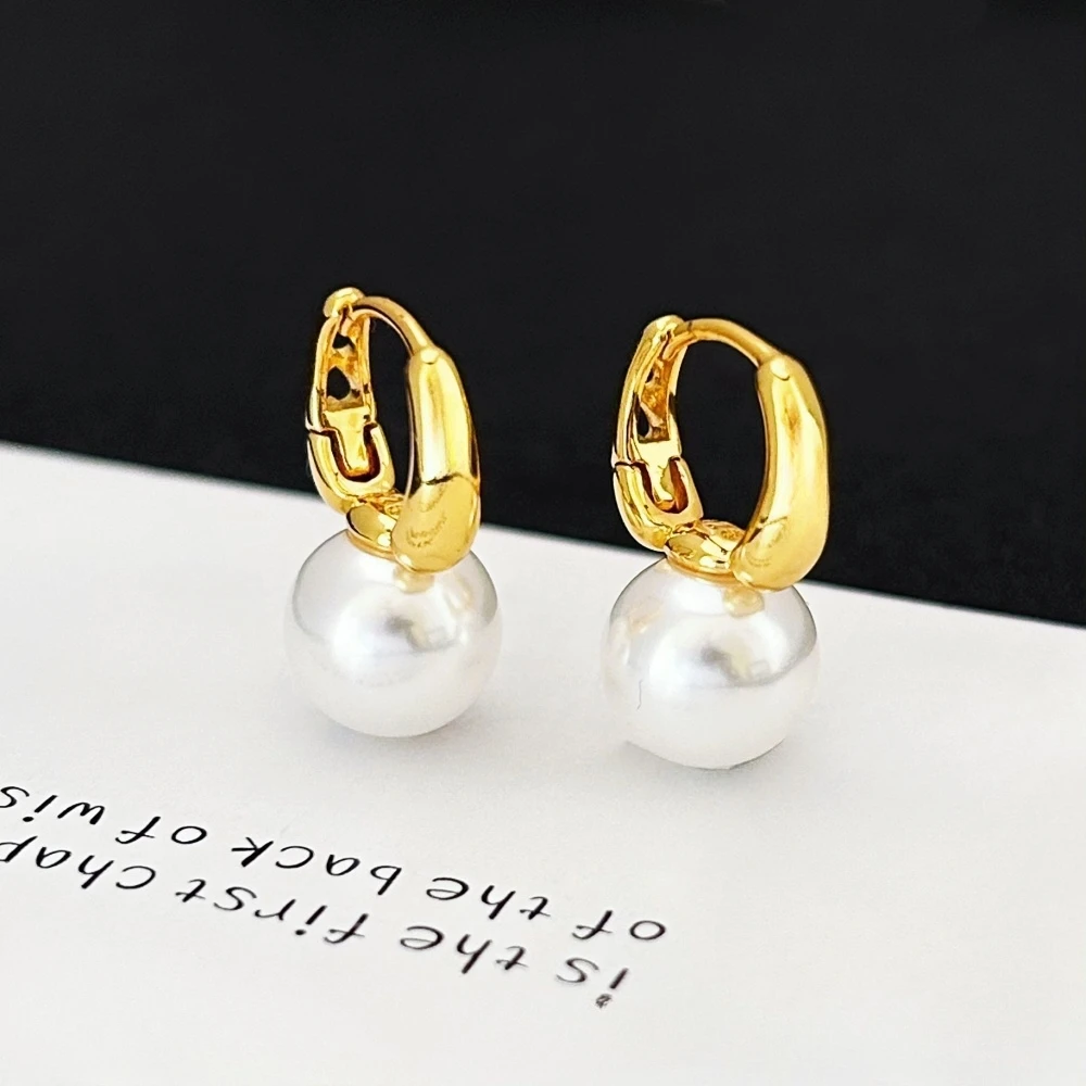 

Charmhouse Pearl Earrings for Women 18 k Gold Color 6/8/10/12 mm Beaded Earing Brincos Elegant Jewelry Accessories Gifts