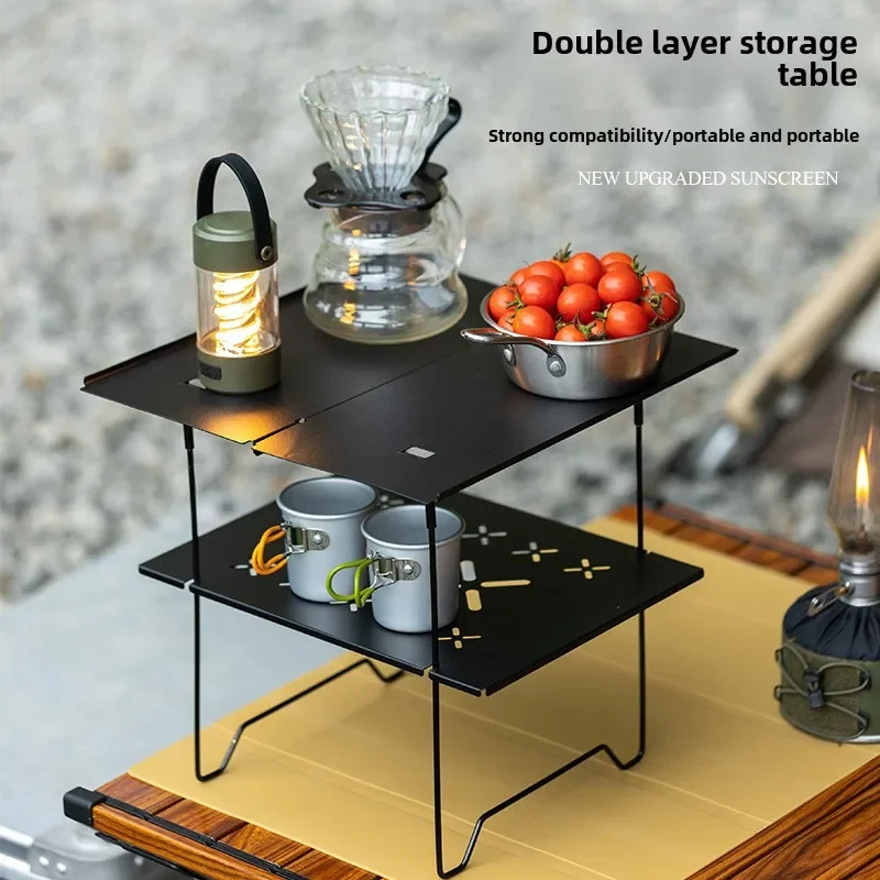 

Outdoor Portable Multifunctional Double Aluminum Alloy Panel Table Firm Tea Table Portable Travel Camping Picnic