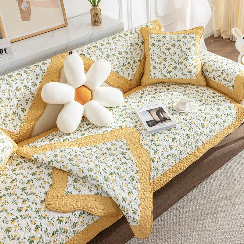 Korean Style  Small Floral Fabric Sofa Cover Non-slip Couch Seat Cushion Corner Towel Mats Floral Geometric Stripe Sofa Covers