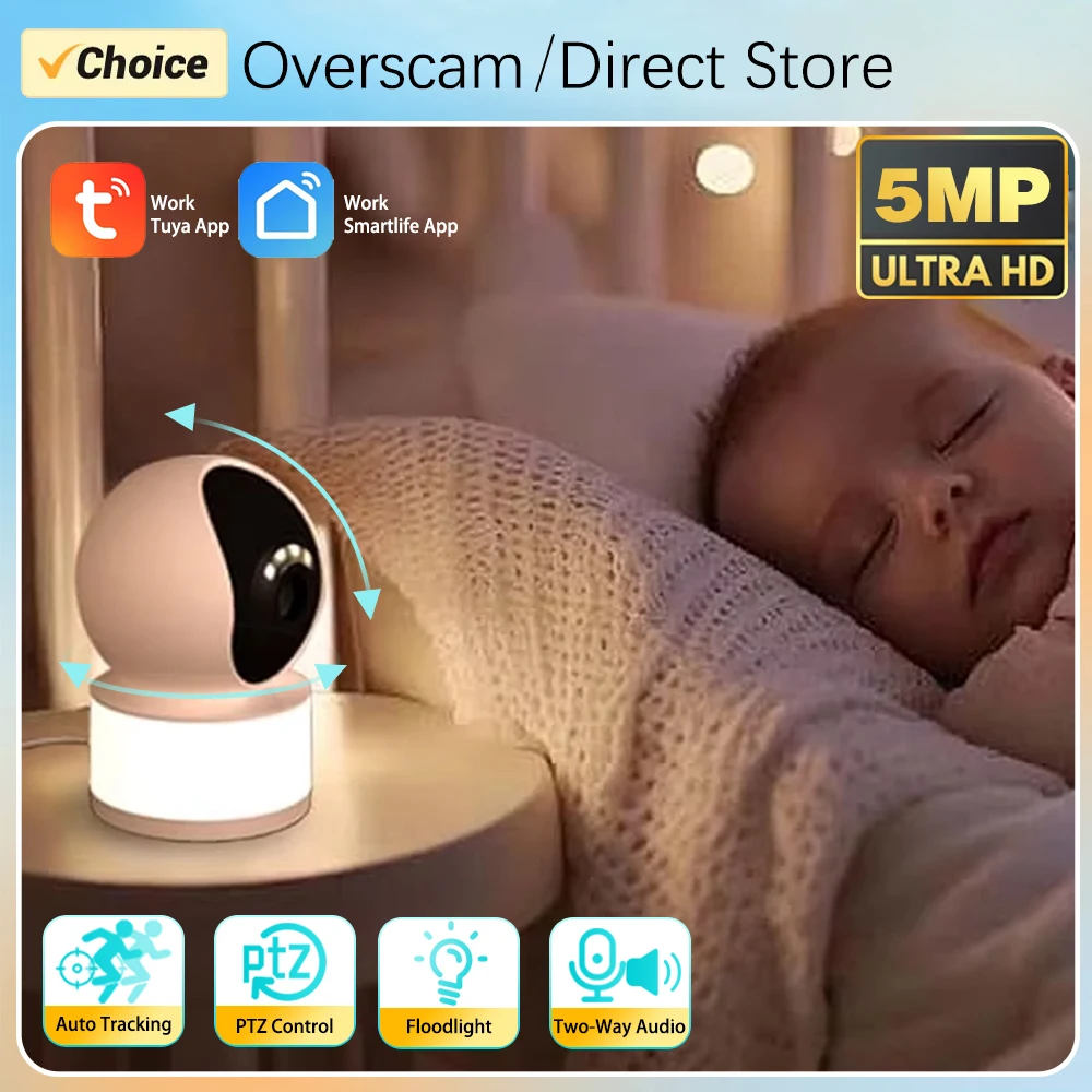 5MP Tuya Smartlife Indoor Camera HD Color Night Vision Lighting Wireless WiFi Home Baby Monitor AI Human Tracking Two-Way Audio