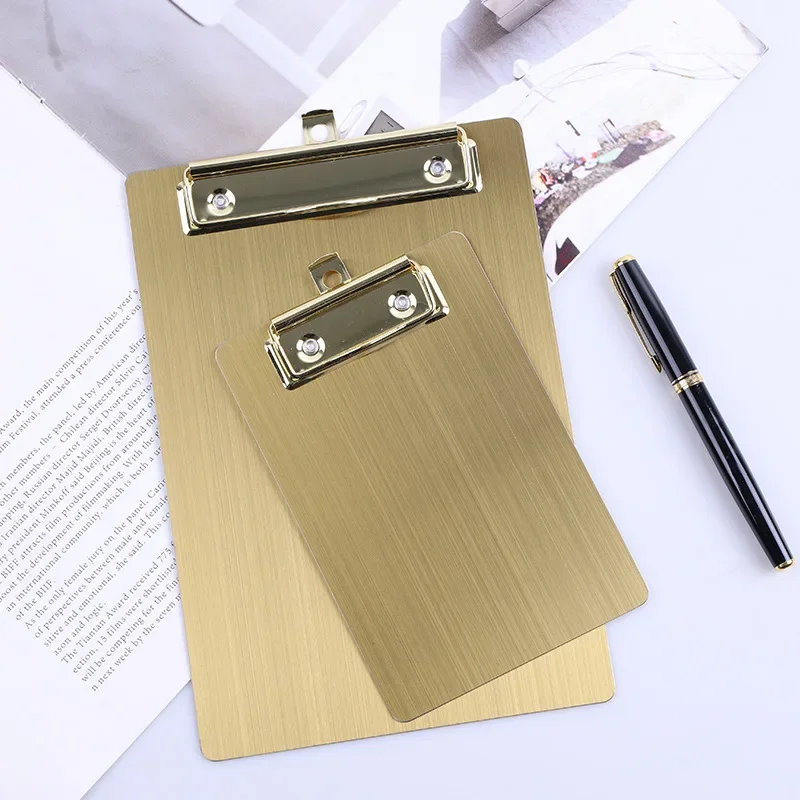 A4/A5 Metal Clipboard Golden Folder 430 Stainless Steel Clip Board Storage Folder Writing File Board Business Office Supplies