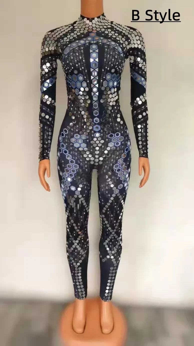 Birthday Outfit Mirror Sequins Sparkle Jumpsuits Women Drag Queen Stage Costume Halloween Cosplay Novelty Romper Rave Festival