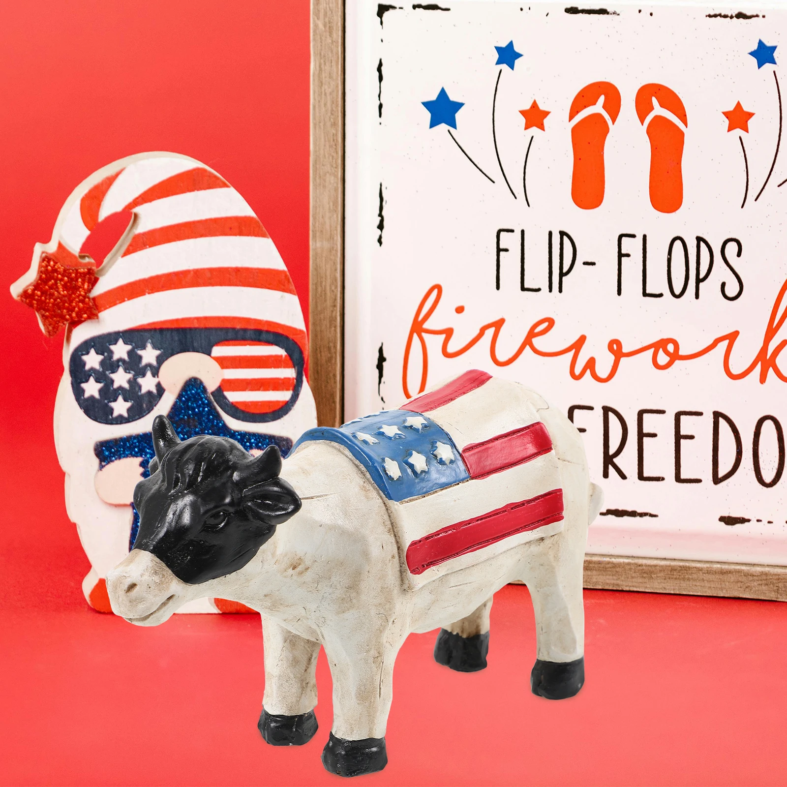 

Patriotic Desktop Statue For Independence Day National Day Decoration Ornament Resin Sculpture Desktop Decor Landscape Cow