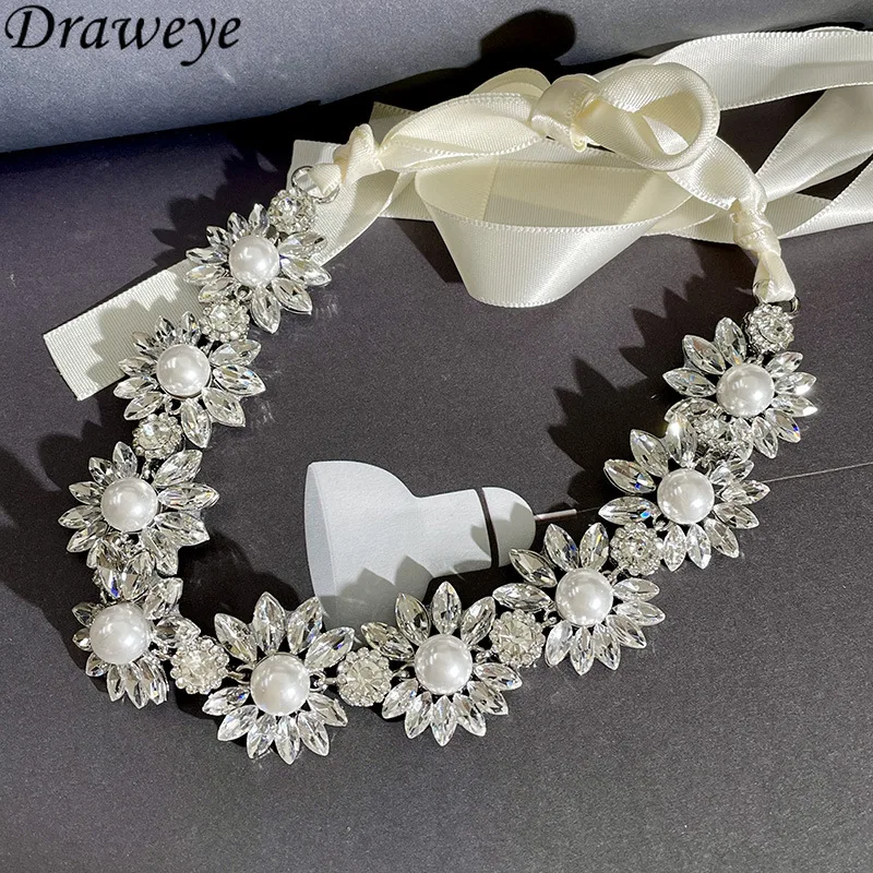 Draweye Zirocn Flowers Necklaces for Women Ribbon Dinner Party Chokers Jewelry Elegant Korean Fashion Collares Para Mujer