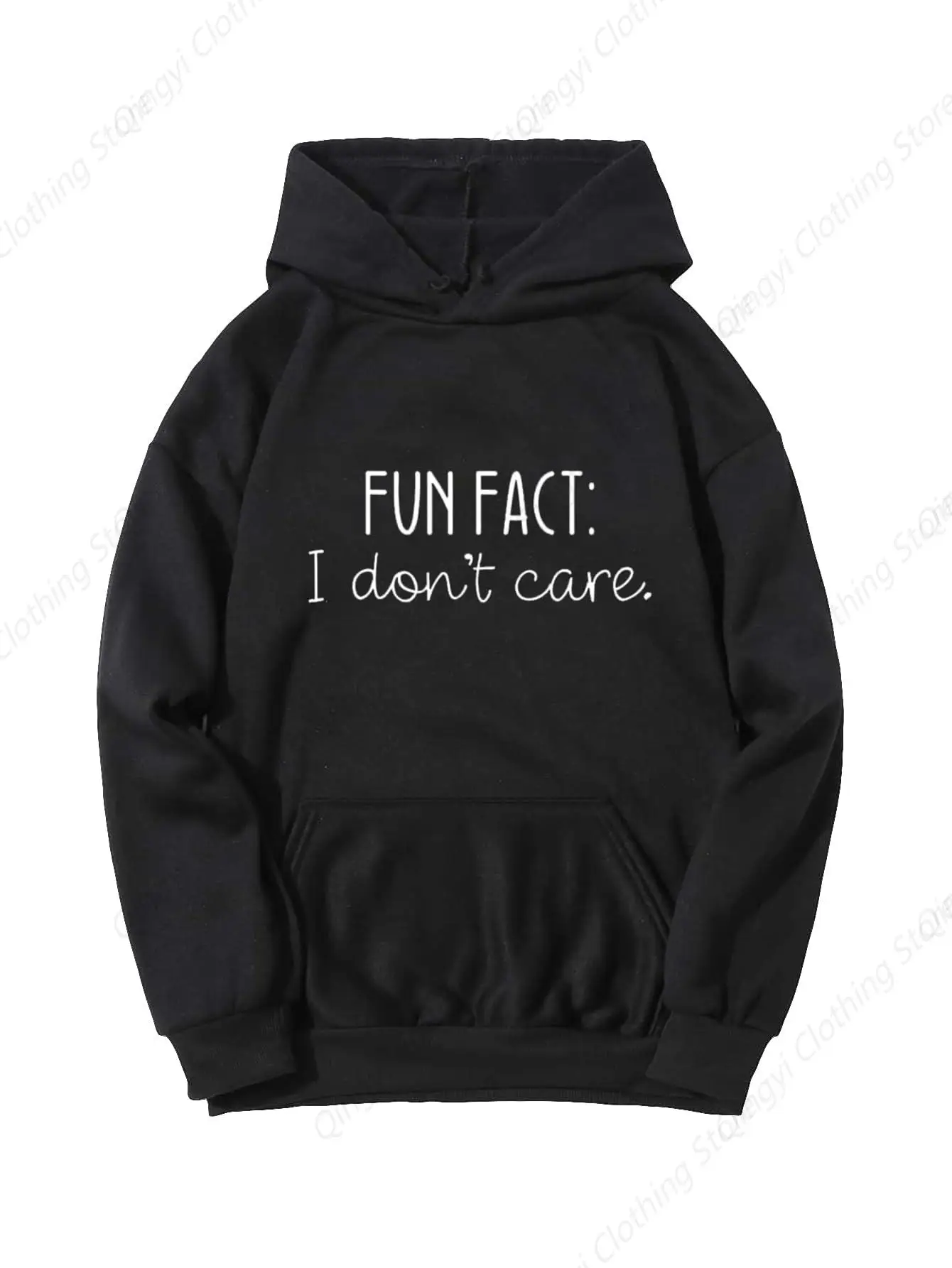 

Slogan Graphic Kangaroo Pocket Drawstring Long Sleeve Hoodie Black