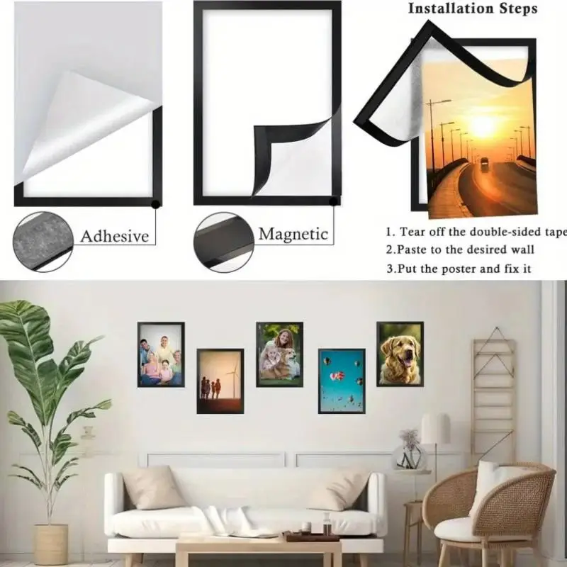 ~1Pcs Magnetic Wall Frame Self-Adhesive & Removable For Photos Notes Matte Minimalist Home Office Decor