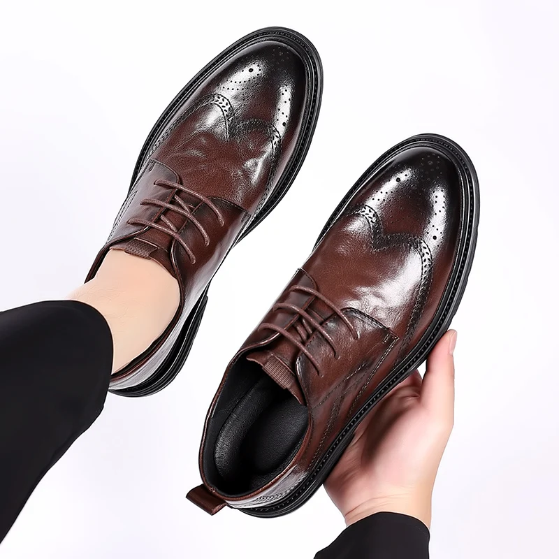 Golden Sapling Elegant Brogue Shoes for Men Party Oxfords Flats Genuine Leather Men\'s Formal Wedding Shoe Casual Business Loafer