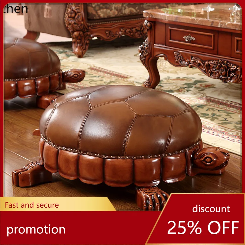 

HT Low Stool Mobile Turtle Stool Living Room Multifunctional Genuine Leather Shoe Changing Sofa Stool Luxury Furniture
