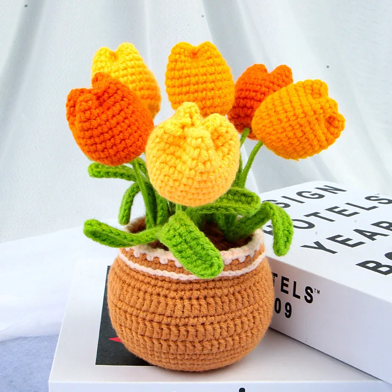 Artificial Plant Flowers Making Kit for Girls DIY Craft Kits Toys Woolen Potted Plant Knitting Plant Ornament Crochet Potted