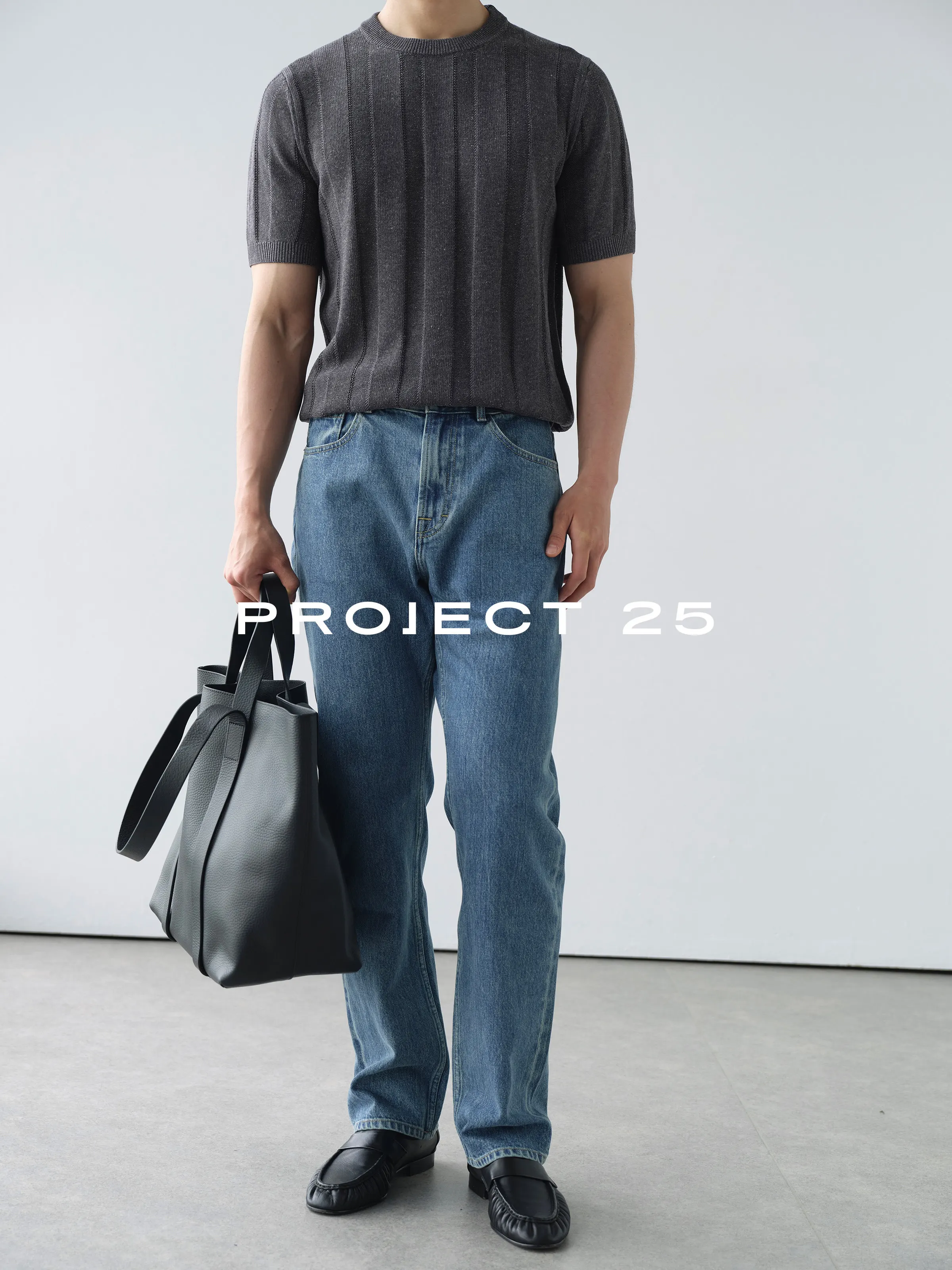 PROJECT 25 Men Linen Blend Vertical Jacquard Knit Crew Neck Short Sleeve T-shirt Old Money Retro