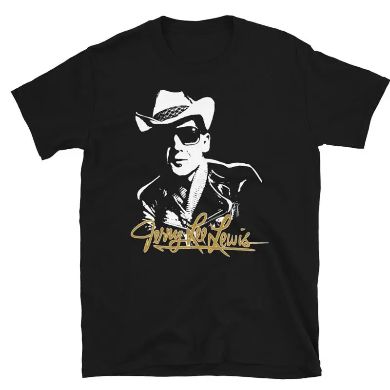 تي شيرت جيري لي لويس توقيع للرجال من القطن الأسود مقاس S إلى 5XL #1