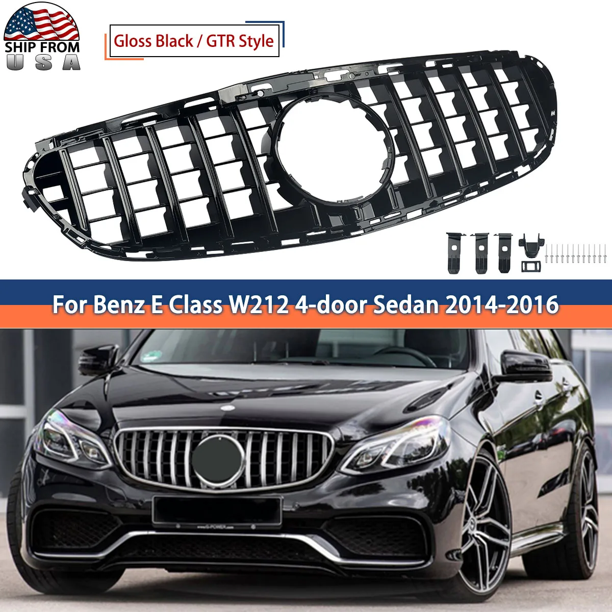 

Глянцевая черная передняя решетка капота в стиле Magickti GT для Benz E Class W212 E300 E350 E400 2014-2016 4-дверный седан ABS АВТОМОБИЛЬНЫЕ аксессуары