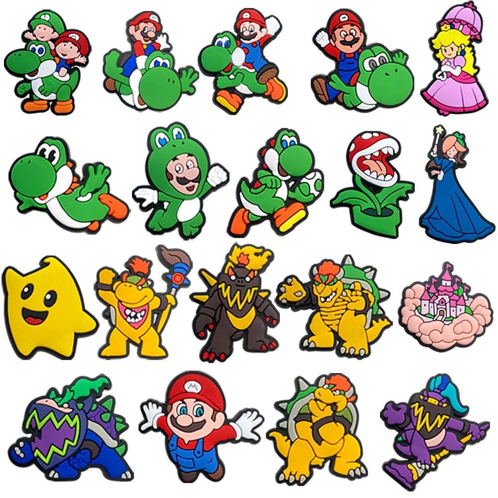 Retro Game Cartoon Character Clog Shoe Charms Set, PVC Rubber Removable Shoe Decorations, Colorful DIY Hole Shoe Ornaments