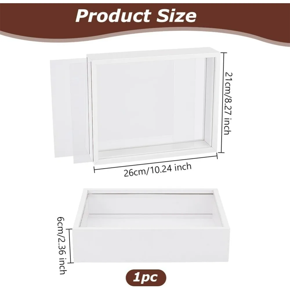 8.3x2.4x10.2 inch Rectangle Shadow Box Wood Shadow Box Display Case Shadow Box Frame with Double Sided Clear Acrylic Window