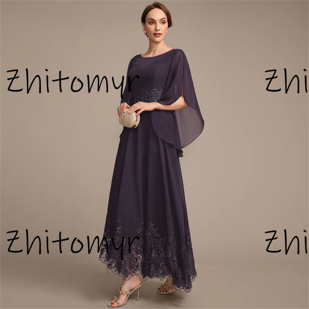 Personalizado novo 2024 retro mãe da noiva elegante vestido de renda de lantejoulas a linha tripulação assimétrico chiffon renda vestidos formais