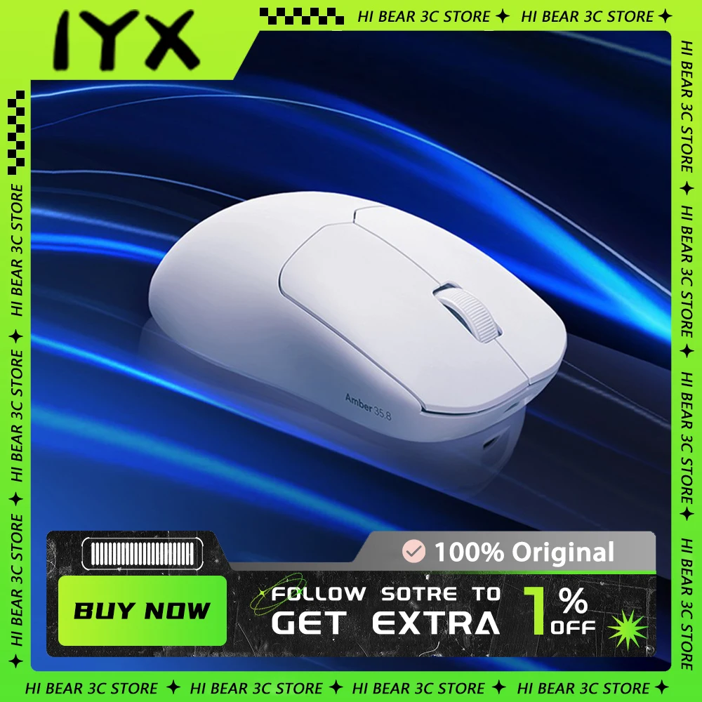 IYX AMBER Gaming Mouse Tri-mode 8k Polling Rate Paw3395 Sensor 35.8g Lightweight Customized Gamer Mouse Pc Gamer Accessories