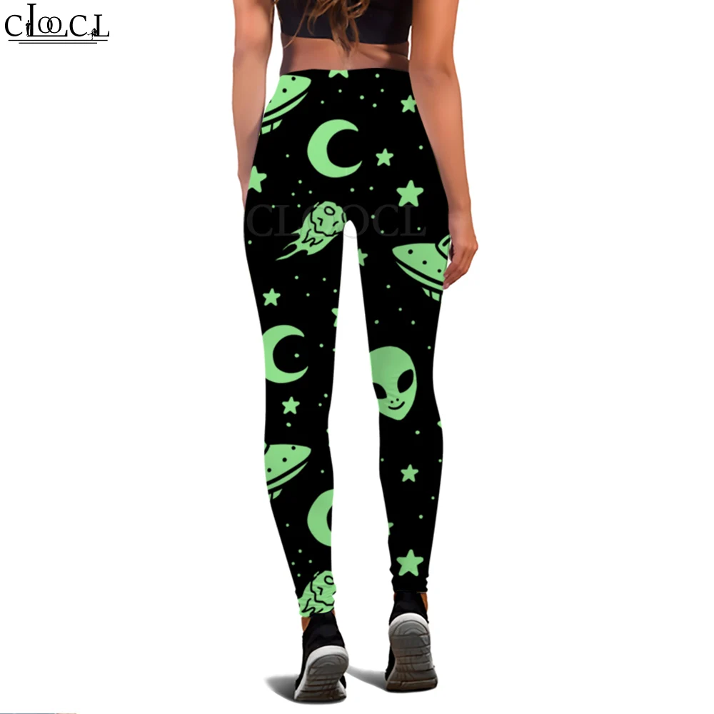 Cloocl Vrouwen Leggings Onbekende Planeet Print Elastische Taille Leggings Sneldrogend Afslanken Yoga Broek Aerospace Stijl Broek