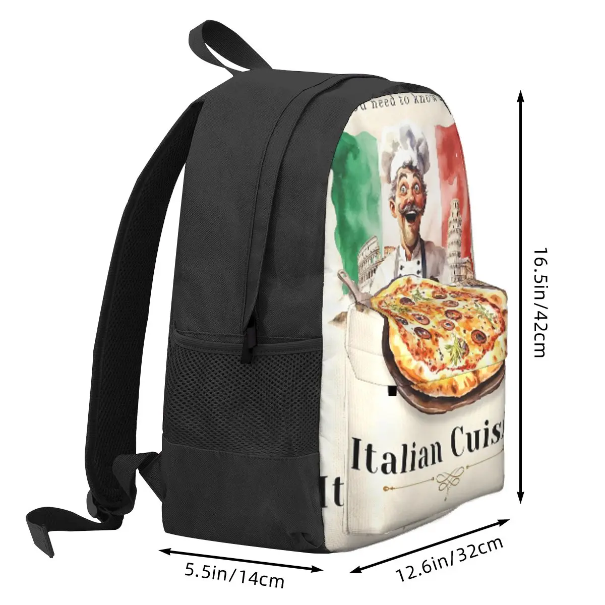 Italian Flag Pizza Backpack Daypack Large Capacity Children BookBag School Bag Shoulder Bags for Men Women