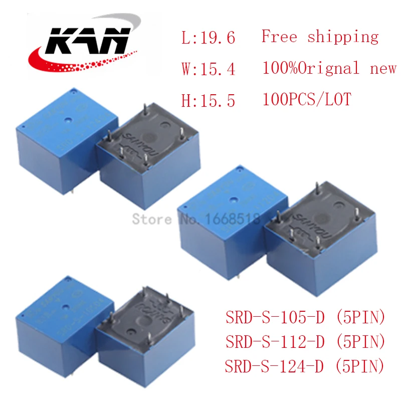 

Free shipping 100pcs Power Relay SRD-S-105D4 SRD-S-112D4 SRD-S-124D4 5VDC/12VDC/24VDC 10A 250VAC 5PIN Original New