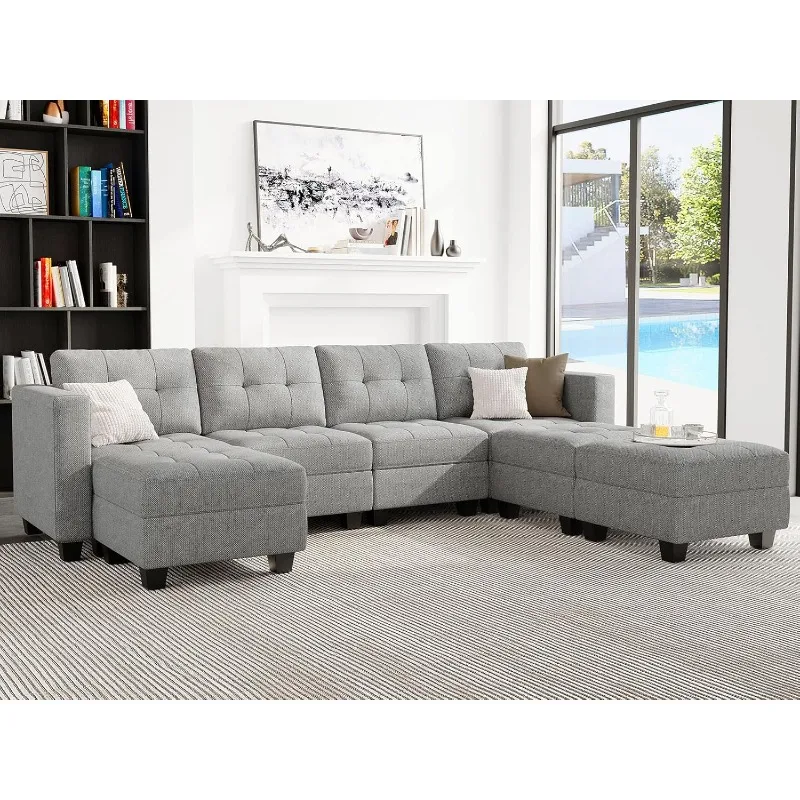 

Модульный секционный диван U-образной формы с двусторонними шезлонгами 7-местный диван с сиденьем для хранения Модульный секционный диван