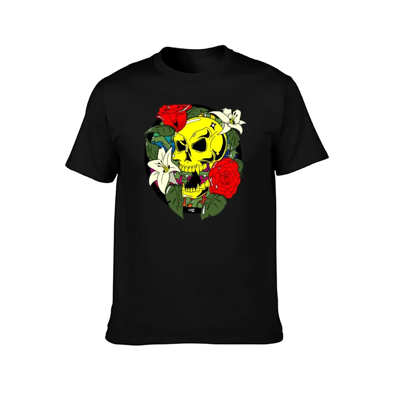 Skulls and roses and lilys oh my T-Shirt Functional Casual Short Sleeve Tee T-Shirt