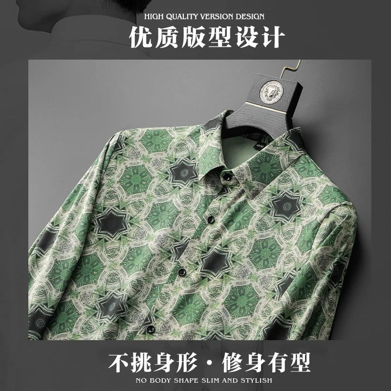 Seamless no iron floral shirt China-Chic floral high-definition digital printing men's high elastic crease resistant shirt