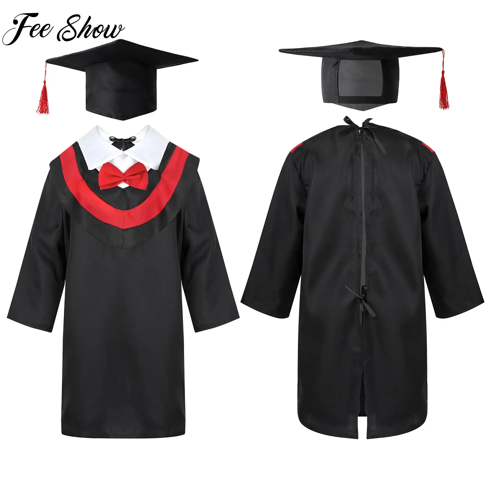 Kids Boys Girls Preschool Primary School Graduation Gown with Tassel Cap Set for Festival Cosplay Party Bachelor Dress Up Outfit