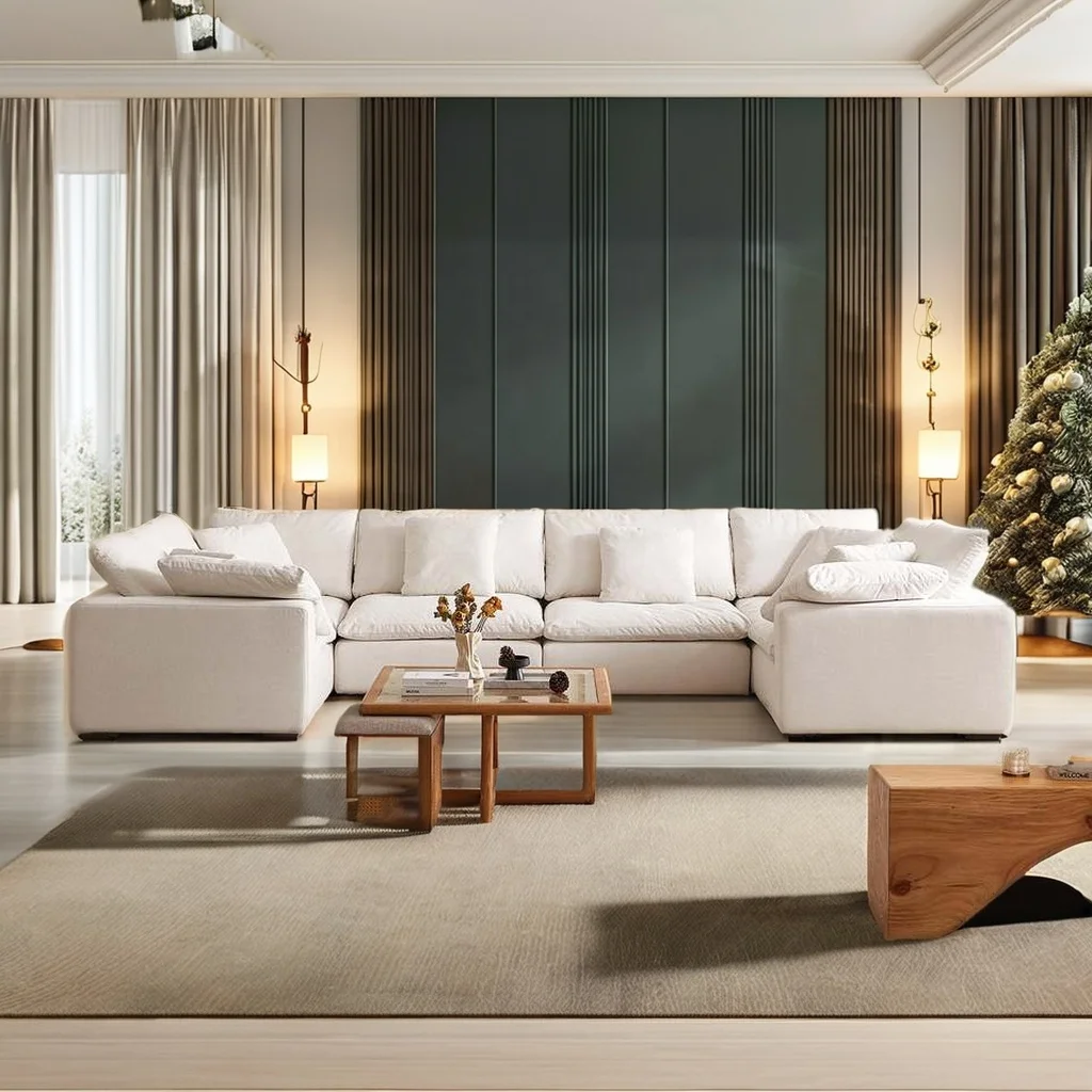 New Design Fabric Couch Modern U Shape Sofa Cloud Sofa Collection Modular Sectional Living Room Furniture