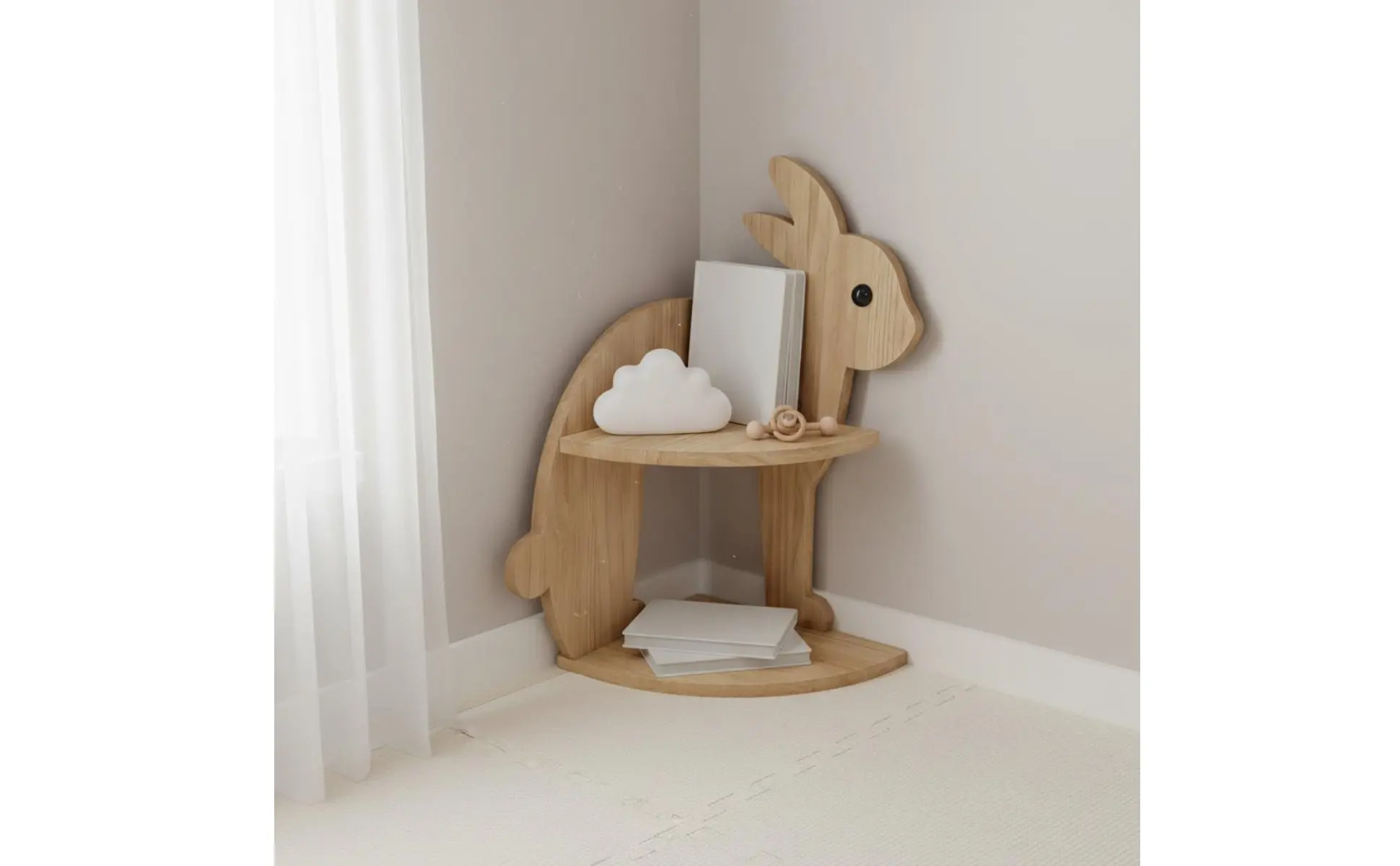 Rabbit Corner Shelf Decorative Bunny Storage Rack Wooden Corner Organizer Modern Design Display Intended for Children