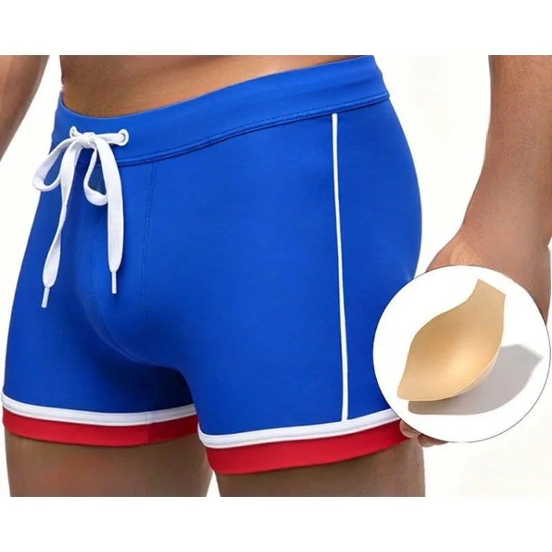 2026UXH new men's foreign trade solid color long boxer swimming pants with simple color matching with cup seaside beach -1