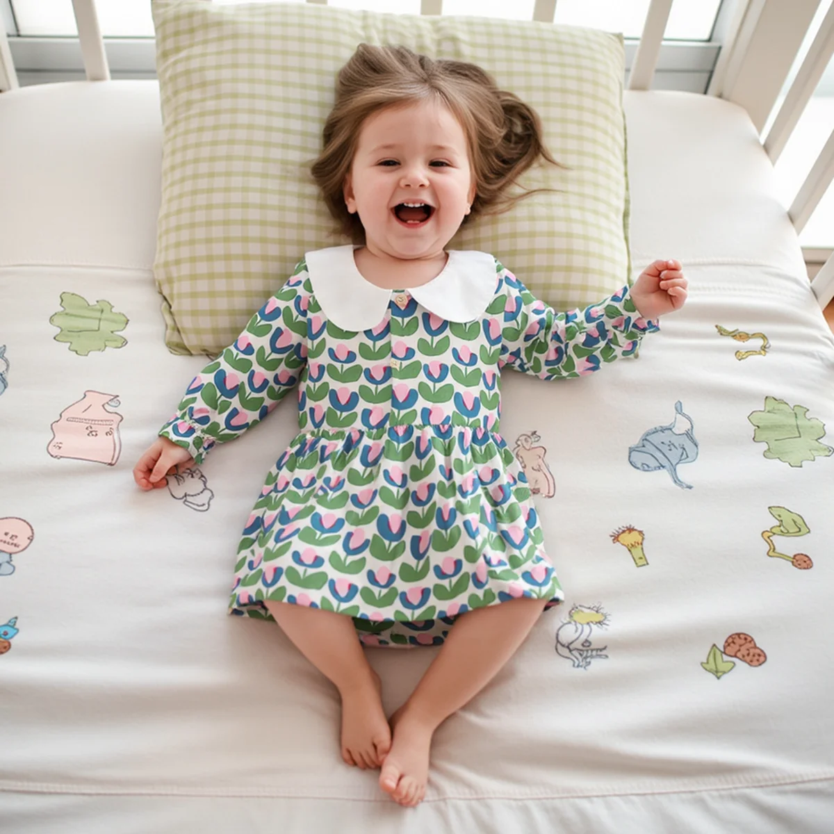 Sanlutoz Langarm-Herbst-Prinzessinnenkleid für Mädchen, Blumenmuster, Baumwolle, lässig, Kleinkind-Kinderkleid, Kleidung