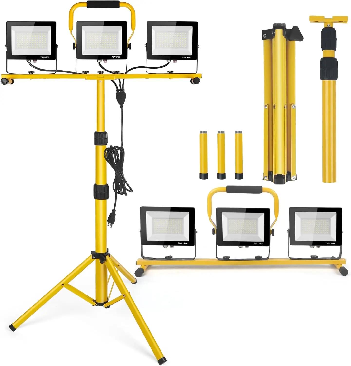 

Светодиодные рабочие фонари на 21000 люмен с подставкой — портативный штатив с 3 головками для наружного использования в помещении, мастерской, мастерской, здания в гараже