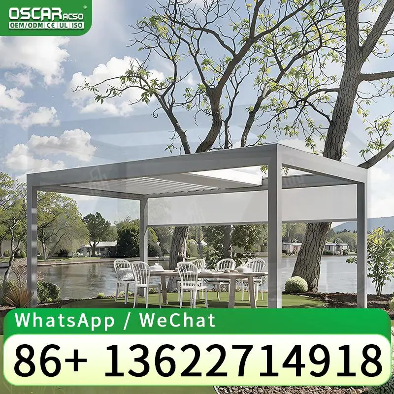 Heavy Duty Retractable Motorized Aluminum Louvered Roof Outdoor Waterproof Patio Kit for Garden Backyard Poolside pergolas