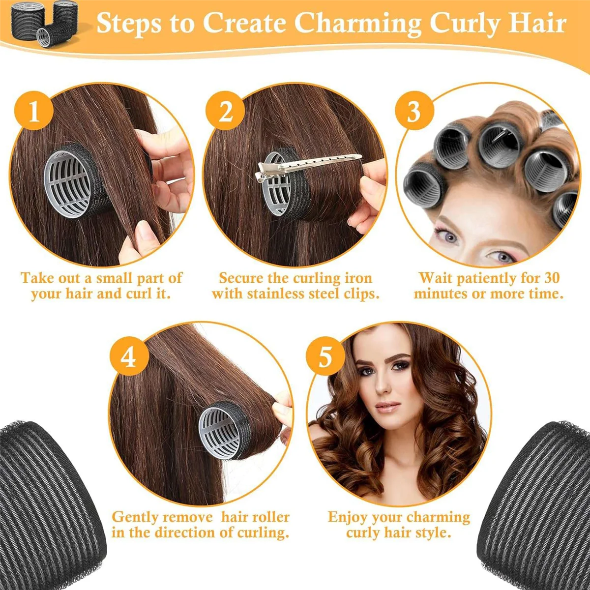 UNCL 43PCS Hair Curlers Rollers with Clips Hair Roller with 3 Sizes , Jumbo Hair Roller with 12Duckbill Clips Hair Rollers